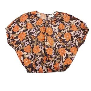 Haute Hippie Women’s 100% Linen Short Sleeve Crop Top Orange Floral Size Medium